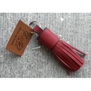 Floche sleutelhanger handgemaakt - 100% Leder Rood / blauw M - 9cm