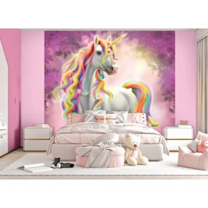 Poster behang Unicorn Eenhoorn multicolor