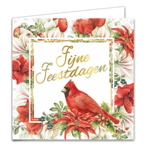 Kaarten - Kerst - Janneke Brinkman - Bloemenkrans & rode kardinaal - 10st.