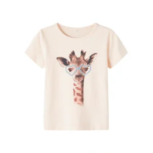 Name it Meisjes Lichtroze Tshirt Faithe Giraf Print Creme De Peche
