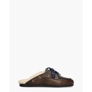 Posa Boat Loafer Mule Fur Donkerbruin Damesslippers