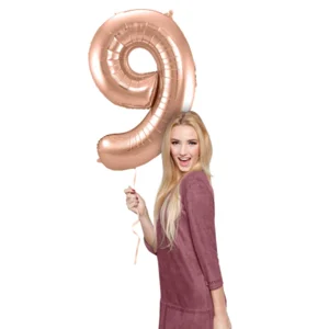 Folieballon - Cijfer - 9 - Rosé goud - 86cm - Zonder vulling