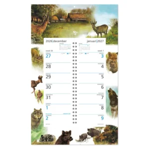 Kalender - Wilde dieren - Rien Poortvliet - Omleg op schild - 2027 - 21x34cm
