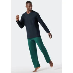 Schiesser Essentials herenpyjama in donkerblauw en -groen