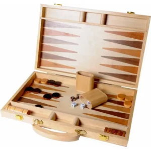Spel - Backgammon - Hout ingelegd - Houten cups - 39x28cm - 8+