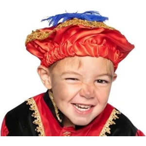 Muts - Baret - Piet - Rood - Satijn - Met veer - Kind