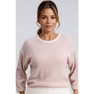 Signe Nature dames pull: Ecru/ Rose, 3/4 mouw ( SIGNE.1354 )
