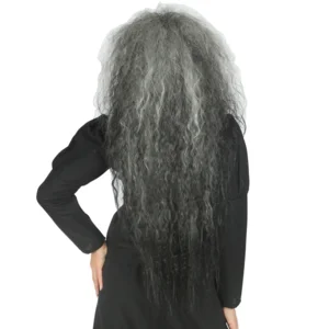 Pruik krullend grijs haar - Grote volume grijze pruik met krullen.