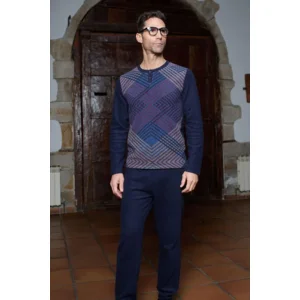 Egatex ( Soy ) Heren pyjama: Warm, blauw geprint ( EGA.504 )