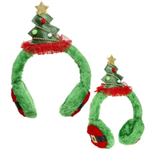 Kerst diadeem met oorwarmers - Foute Kerst diadeem met een kerstboom