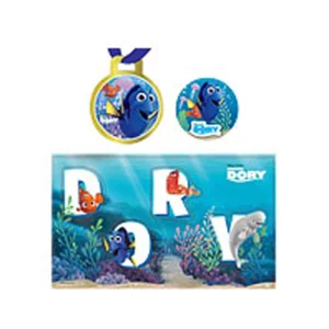 Partyset Dory:  uitnodigingen + borden + servetten + banner + letterslinger +  spel