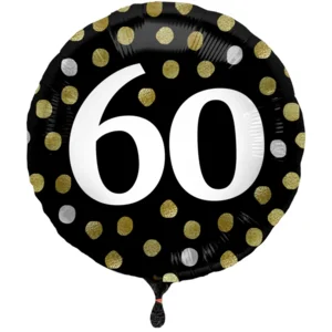 Folieballon - 60 jaar - Zwart -  Met stippen - 45cm - Zonder vulling