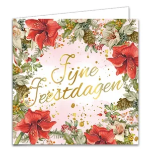 Kaarten - Kerst - Janneke Brinkman - Bloemenkrans amaryllis & bloemenkrans paars - 10st.