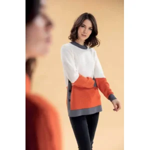 Kris Fashion dames trui: ecru / oranje ( KRI.38 )