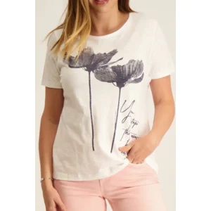 Signe Nature T-shirt: bedrukt, Wit / blauw ( Signe.1079 )