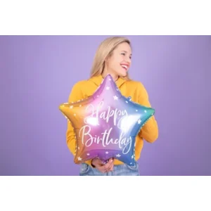 Folieballon - Happy birthday - Ster - Regenboog - 40cm - Zonder vulling