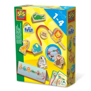 Rijgen - Houten dieren kralen - Met voorbeeldkaarten - 1+