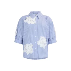 Noen Dames bloes: Blauw gestreept, broderie ( NOEN.1 )