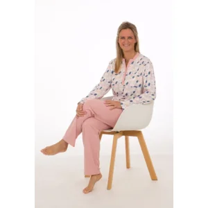 Perlina Dames Pyjama: Fanny A, Interlock Brushed, Roze ( LINA.108 )