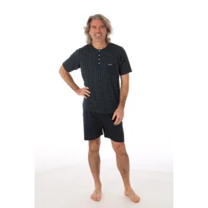 Perlina Heren pyjama: Blauw, pat en knopen ( LINA.65 )
