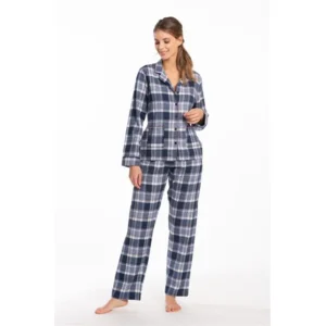 Eskimo Pat damespyjama in blauw met ruitjespatroon