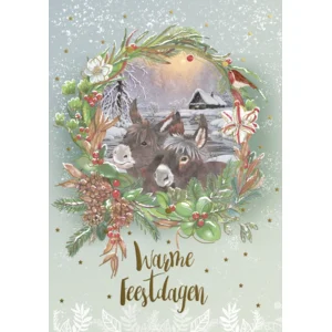 Kaarten - Kerst - Hangpak - Ezels in kerstkrans - 10st. - HPK.1010