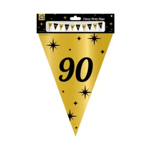Vlaggenlijn - 90 jaar - Goud, zwart - 10m