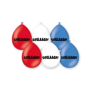 Ballonnen - Geslaagd - Rood, wit, blauw - 6st.