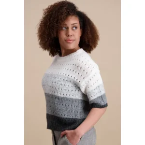 Signe Nature Dames trui: Grijs / ecru ( ajour ) Wol ( Signe.1389 )