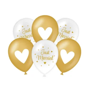 Ballonnen - Just married - Goud / wit - 30cm - 6st.