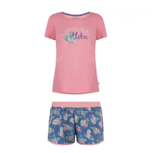 Charlie Choe Dames Pyjama T-shirt Aloha Pink Short Wild Flowerchild Roze Blauw