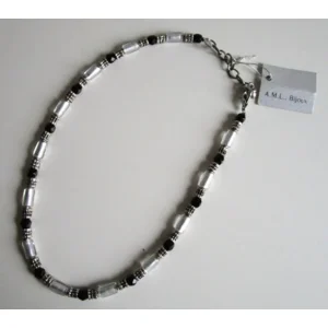 Fantasiejuweel ketting Antraciet/glas/zilver