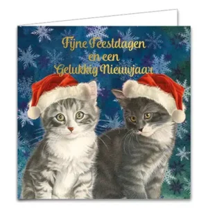 Kaarten - Kerst - Franciens katten - Kat met kerstmuts & Twee kittens ijskristallen - 10st.