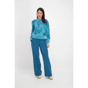 Signe Nature Broek: Ribfluweel, Petrol ( Signe.1168 )