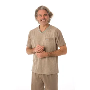 Perlina Heren Pyjama: Balder B, Licht bruin, Korte mouw ( LINA.133 )