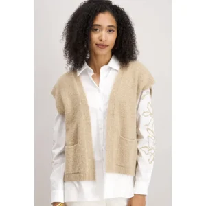 Signe Nature Cardigan: Mouwloos, Beige ( Signe.1330 )