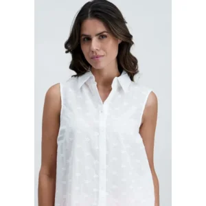 Signe Nature Zomer Bloes: Wit, Mouwloos ( Signe.1385 )