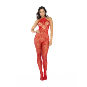Mapalé Rode Hartjes Bodystocking Met Strass