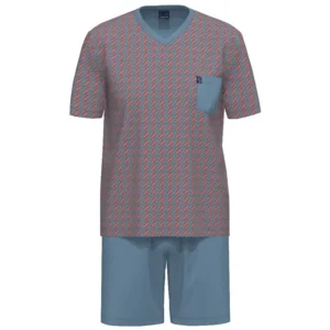 Ammann Herenpyjama: Korte mouw / short, blauw met motief ( AMM.680 )