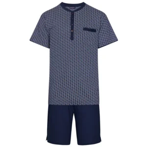 Pastunette heren pyjama: Blauw, ronde hals met pat en knopen  ( PAS.33 )