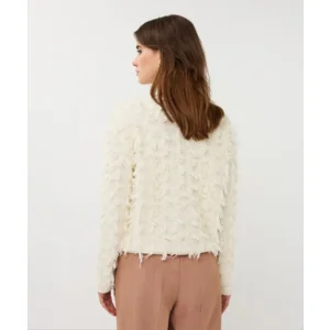 Esqualo Cardigan: Ecru, Lange Mouw, met fringes ( ESQ.315 )