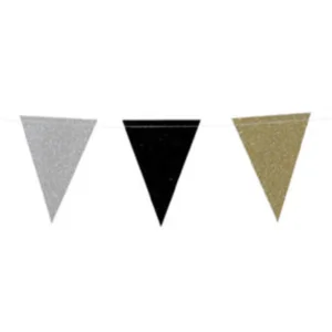 Vlaggenlijn - Mini - Glitter - Goud, zilver, zwart - Papier - 2m