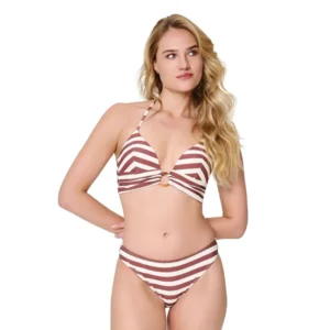 Lingadore Summer Stripes voorgevormde triangel bikini in bruin en wit