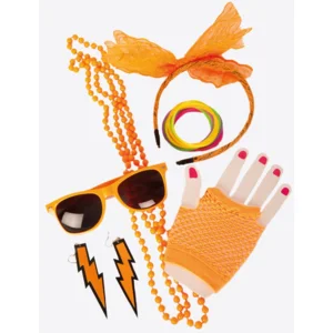 Neon Oranje Accessoireset voor Dames – Bril, Diadeem, Oorbellen, Ketting & Handschoenen – Festival - Copy - Copy