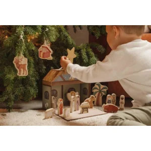 Speelkoffer- Kerststal - Met 14 houten figuren - 25x11x18cm