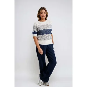 Signe Nature Pull: Ecru / Navy, korte mouw ( SIGNE.1351 )