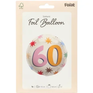 Folieballon - 60 jaar - Starbust - 45cm - Zonder vulling