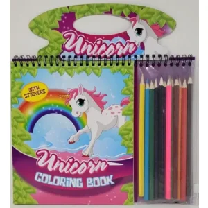 Unicorn Kleurboek met 12 kleurpotloden, sjablonen en stickers 21x26cm