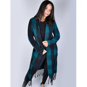 Geruite cardigan met franjes