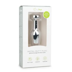 EasyToys Metalen Buttplug Zilver Met Heldere Kristal 11 cm